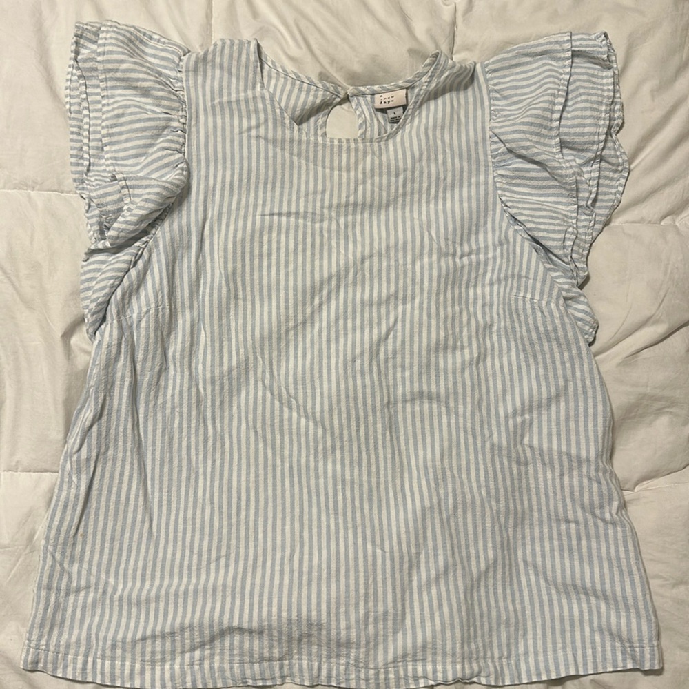 Blue and white striped linen blouse